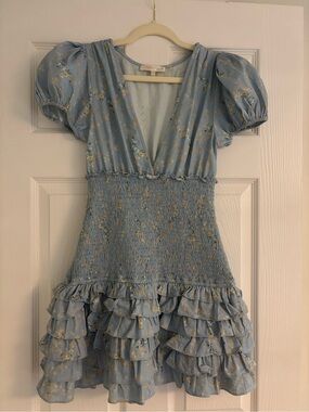 LoveShackFancy Light Blue Floral Top